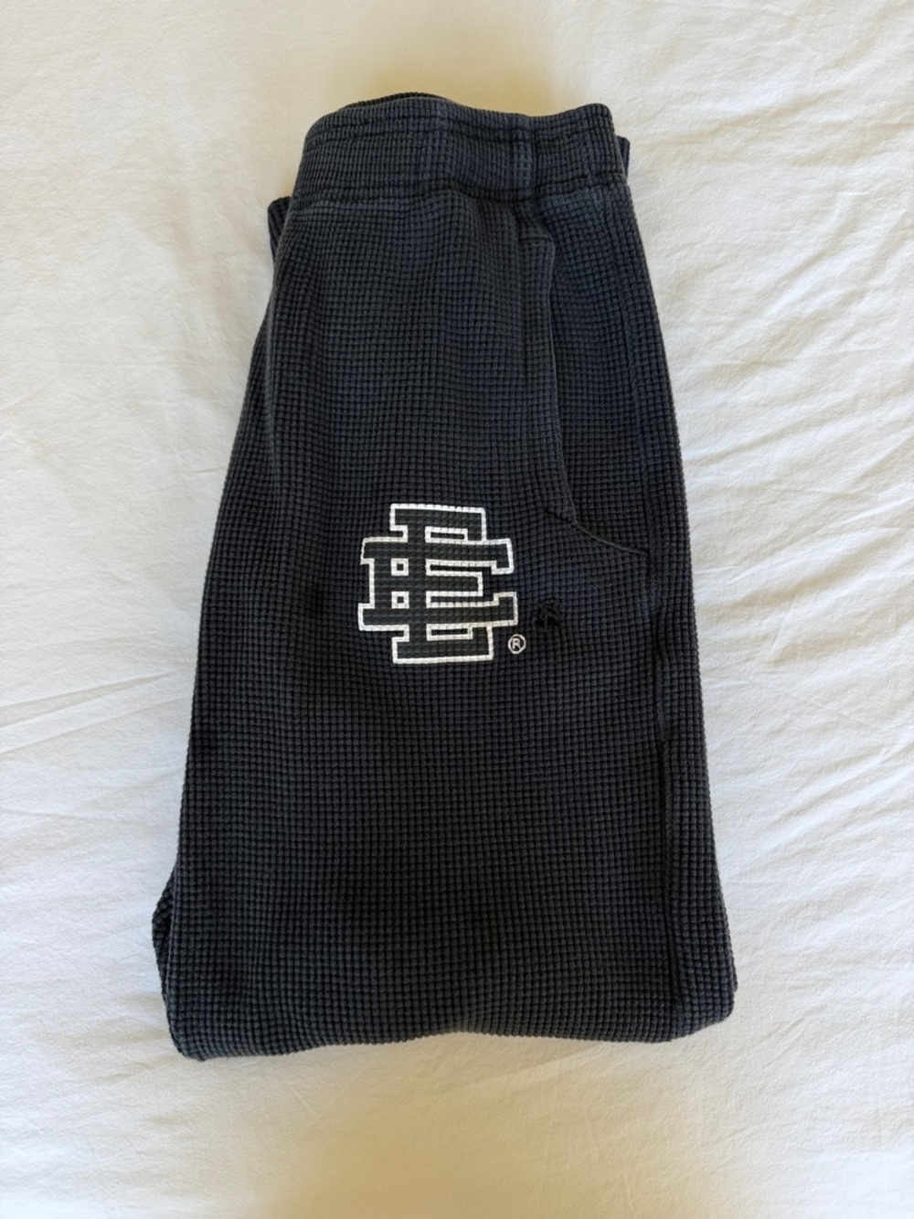 Eric Emanuel Black Waffle Knit Joggers with White Logo